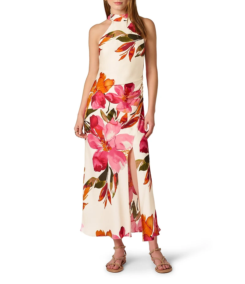 Adrianna by Adrianna Papell Halter Neck Floral Printed Maxi Dress