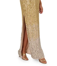 Adrianna by Adrianna Papell Halter Neck Sleeveless Beaded Mesh Column Gown