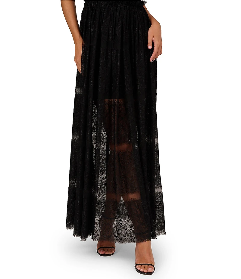 Adrianna by Adrianna Papell Lace Knit Halter Neck Sleeveless Mesh Tiered A-Line Dress