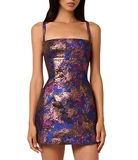 Adrianna by Adrianna Papell Metallic Jacquard Square Neck A-Line Mini Dress