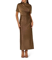 Adrianna by Adrianna Papell Metallic Knit Mock Neck Short Sleeves Cut-Out Sheath Dress