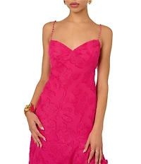 Adrianna by Adrianna Papell Metallic Sweetheart Neck Beaded Strap Burnout Chiffon Ruffle Front Gown