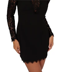 Adrianna by Adrianna Papell Mock Neck Illusion Lace Long Sleeves Crepe Sheath Mini Dress