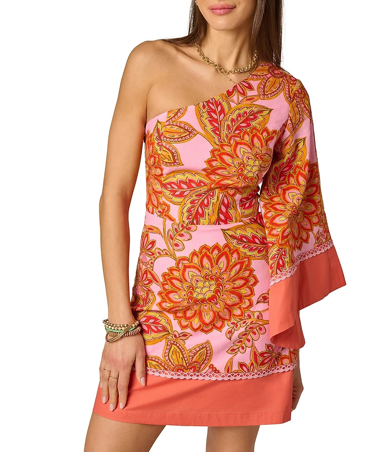 Adrianna by Adrianna Papell One Sleeve Printed Sheath Mini Dress