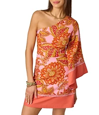 Adrianna by Adrianna Papell One Sleeve Printed Sheath Mini Dress