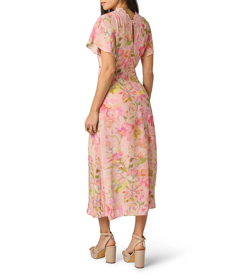 Adrianna by Adrianna Papell Printed Satin Dress With Lace Trim