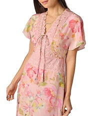 Adrianna by Adrianna Papell Printed Satin Dress With Lace Trim