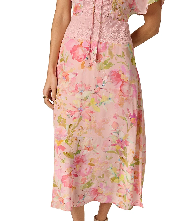 Adrianna by Adrianna Papell Printed Satin Dress With Lace Trim