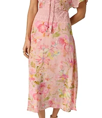 Adrianna by Adrianna Papell Printed Satin Dress With Lace Trim