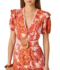 Adrianna by Adrianna Papell Printed Short Ruffle Dress With Lace Trim