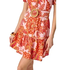 Adrianna by Adrianna Papell Printed Short Ruffle Dress With Lace Trim