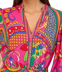 Adrianna by Adrianna Papell Abstract Printed Surplice V-Neck Long Sleeve Dress