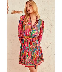 Adrianna by Adrianna Papell Abstract Printed Surplice V-Neck Long Sleeve Dress