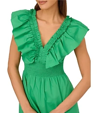 Adrianna by Adrianna Papell Ruffle V-Neck Smocked Waist Sleeveless Midi Dress