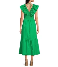 Adrianna by Adrianna Papell Ruffle V-Neck Smocked Waist Sleeveless Midi Dress