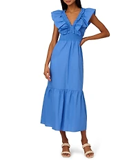 Adrianna by Adrianna Papell Ruffle V-Neck Smocked Waist Sleeveless Midi Dress