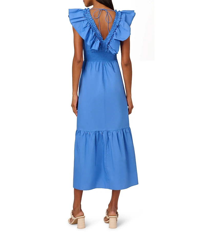 Adrianna by Adrianna Papell Ruffle V-Neck Smocked Waist Sleeveless Midi Dress