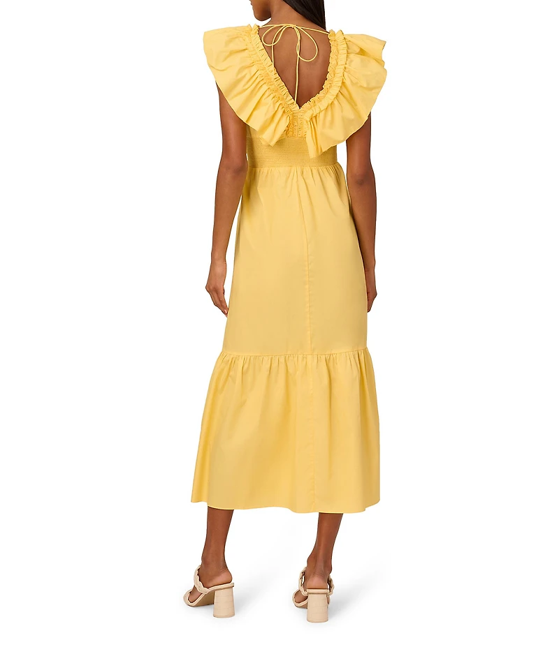 Adrianna by Adrianna Papell Ruffle V-Neck Smocked Waist Sleeveless Midi Dress