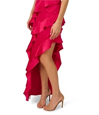 Adrianna by Adrianna Papell Satin Halter Neck Sleeveless Ruffle Maxi Gown