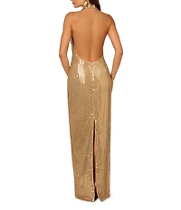 Adrianna by Adrianna Papell Sequin Cowl Neck Sleeveless Open Back Column Gown