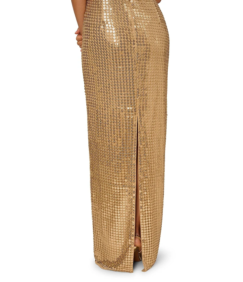 Adrianna by Adrianna Papell Sequin Cowl Neck Sleeveless Open Back Column Gown