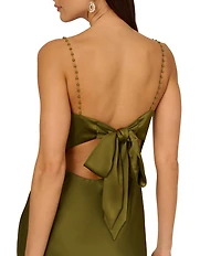 Adrianna by Adrianna Papell Sleeveless Beaded Strap Stretch Satin Sheath Gown