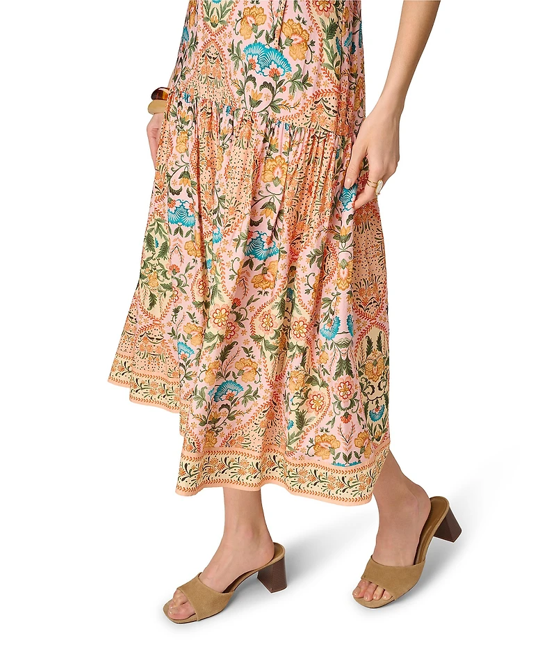 Adrianna by Adrianna Papell Sleeveless Printed Maxi Dress With Petal Trim