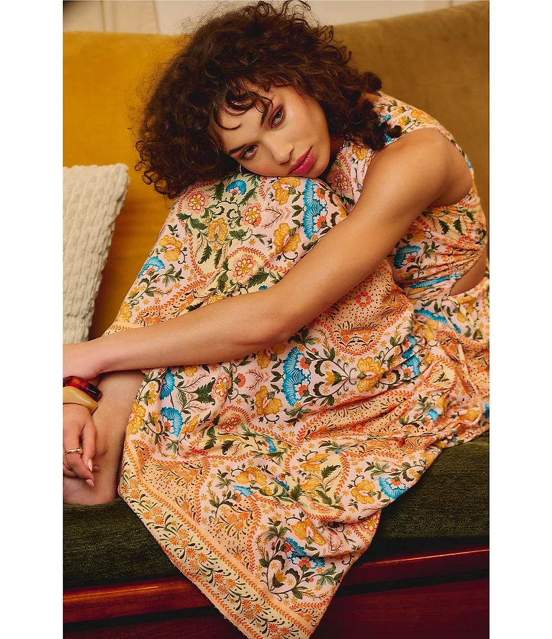 Adrianna by Adrianna Papell Sleeveless Printed Maxi Dress With Petal Trim