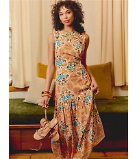 Adrianna by Adrianna Papell Sleeveless Printed Maxi Dress With Petal Trim