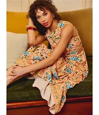 Adrianna by Adrianna Papell Sleeveless Printed Maxi Dress With Petal Trim