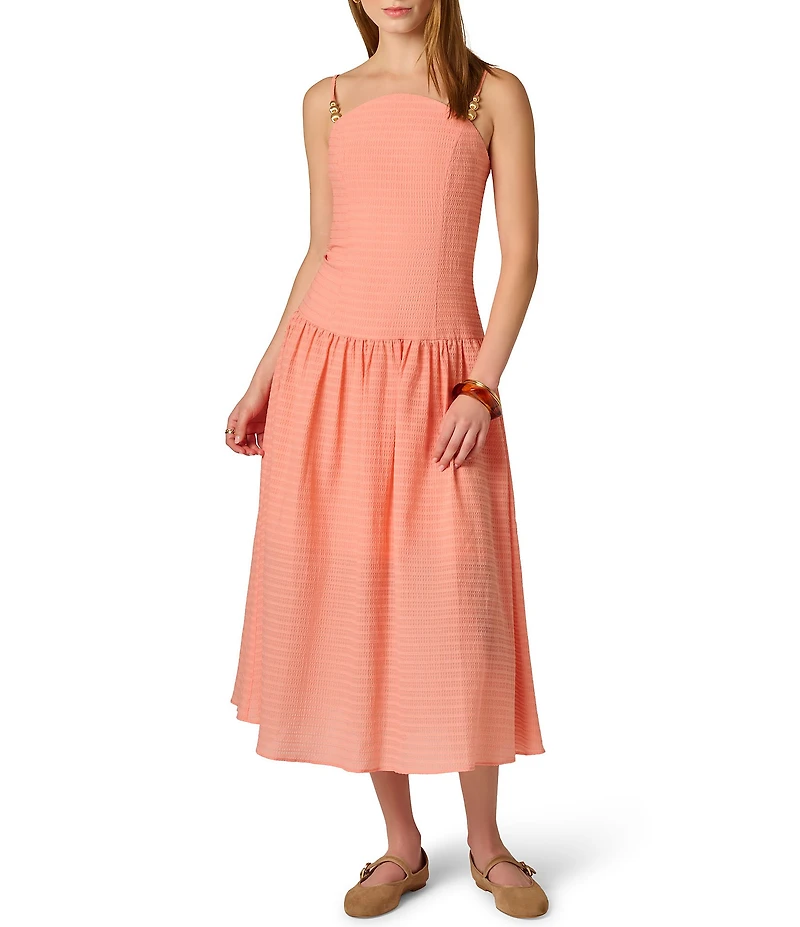 Adrianna by Adrianna Papell Sleeveless Seersucker Drop Waist Midi Dress