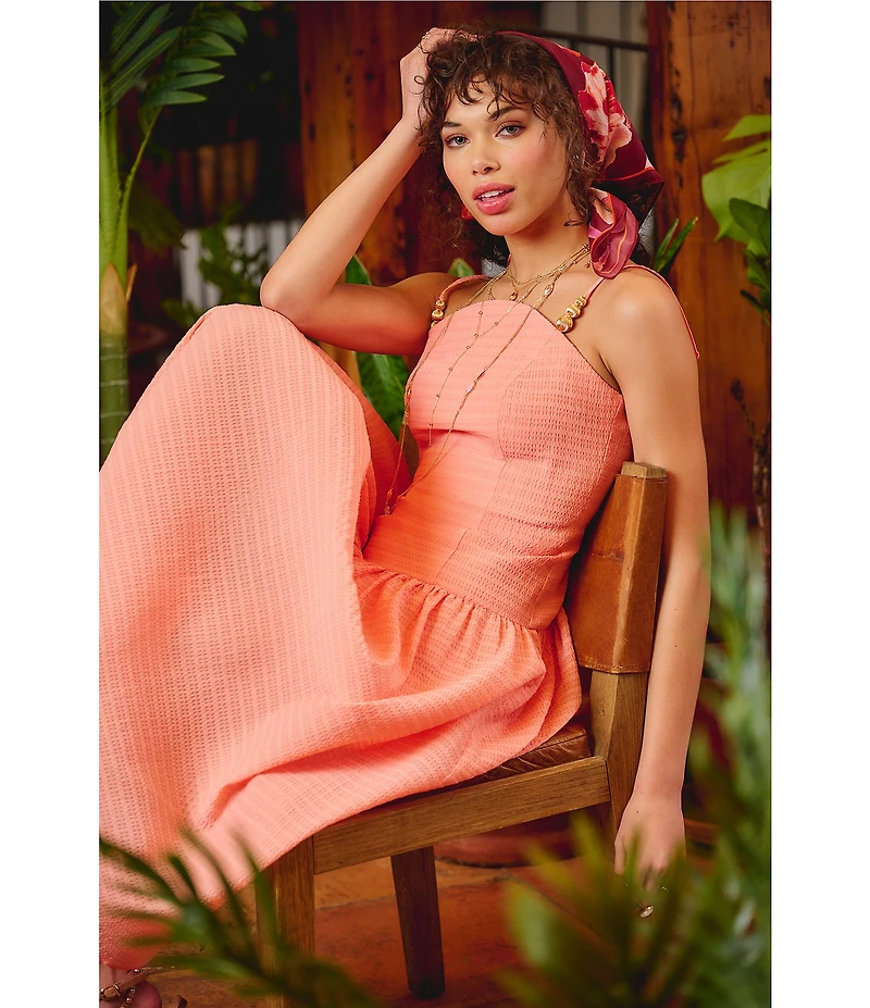 Adrianna by Adrianna Papell Sleeveless Seersucker Drop Waist Midi Dress