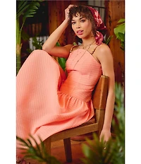 Adrianna by Adrianna Papell Sleeveless Seersucker Drop Waist Midi Dress