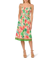 Adrianna by Adrianna Papell Smocked Floral Print Square Neck A-Line Knee Length Dress
