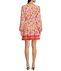 Adrianna By Adrianna Papell Split V-Neck Long Sleeve Printed Tiered Dress