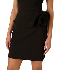 Adrianna by Adrianna Papell Square Neck 3D Floral Peplum Stretch Crepe Dress