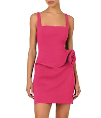 Adrianna by Adrianna Papell Square Neck 3D Floral Peplum Stretch Crepe Dress