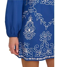Adrianna by Adrianna Papell Square Neck Long Sleeve Embroidered Cotton Sheath Dress
