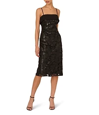 Adrianna by Adrianna Papell Square Neck Sleeveless Coated Lace Sheath Midi Dress