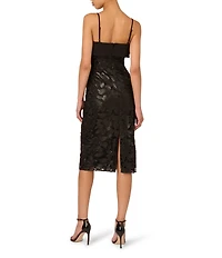Adrianna by Adrianna Papell Square Neck Sleeveless Coated Lace Sheath Midi Dress