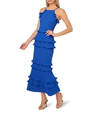 Adrianna by Adrianna Papell Square Neck Sleeveless Flounce Trim Column Gown
