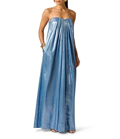 Adrianna by Adrianna Papell Strapless Foiled Chiffon Trapeze Long Gown