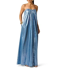 Adrianna by Adrianna Papell Strapless Foiled Chiffon Trapeze Long Gown