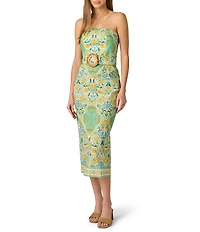 Adrianna by Adrianna Papell Strapless Printed Midi Dress With Raffia Belt