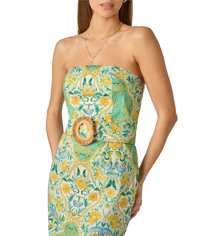 Adrianna by Adrianna Papell Strapless Printed Midi Dress With Raffia Belt