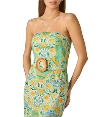 Adrianna by Adrianna Papell Strapless Printed Midi Dress With Raffia Belt