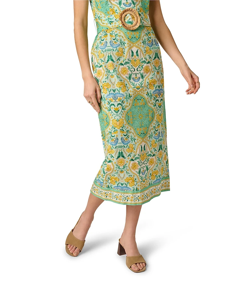 Adrianna by Adrianna Papell Strapless Printed Midi Dress With Raffia Belt
