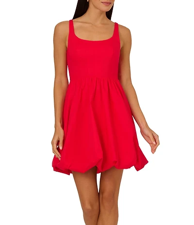 Adrianna by Adrianna Papell Stretch Cotton Square Neck Sleeveless Bubble Hem A-Line Mini Dress