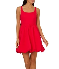 Adrianna by Adrianna Papell Stretch Cotton Square Neck Sleeveless Bubble Hem A-Line Mini Dress