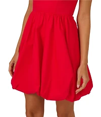 Adrianna by Adrianna Papell Stretch Cotton Square Neck Sleeveless Bubble Hem A-Line Mini Dress